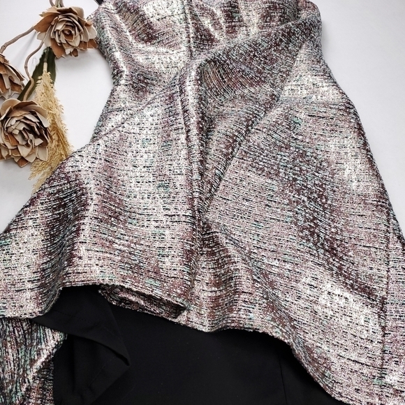 Tahari Arthur Levine Rose Gold Teal Shimmer Dress Sz 6 - Picture 9 of 16